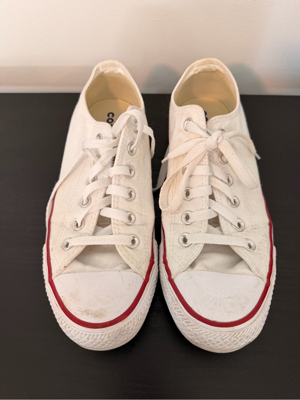 Converse White Canvas Low-Top Sneakers with Red Stripe
